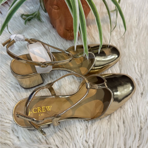 New🌿J.Crew Gold Y-Strap Heels - Picture 6 of 8